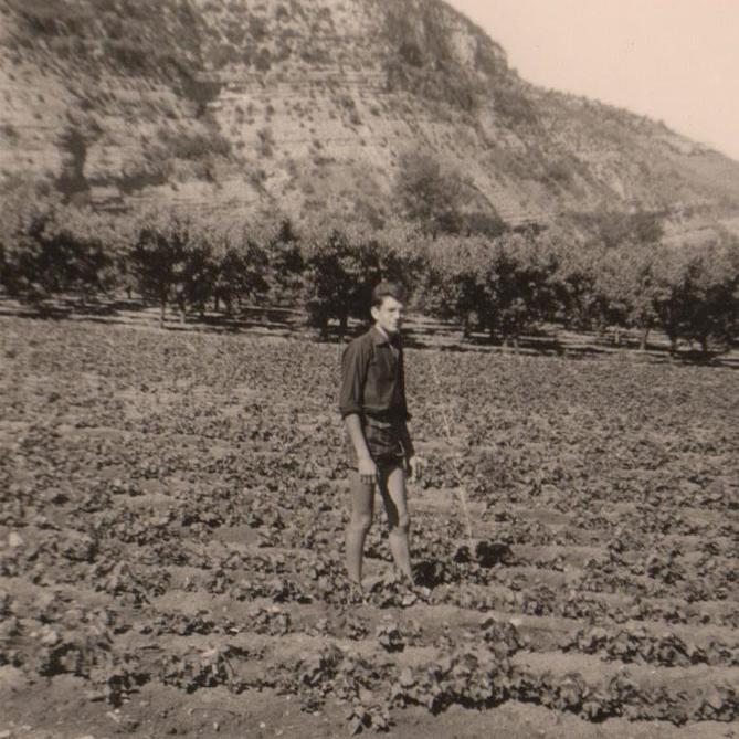 Christian BEISSIER sur la parcelle qui est aujourd’hui les emplacements de camping, avant pêchers et melons.